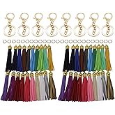 PAMIR TONG 100pcs Faux Suede Leather Bulk Sets Tassels for Decorations, Key Chain, Earring, Cellphone Straps,Jewelry Accessories,DIY Craft (Gold, Keychain)