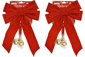 BLACK DUCK BRAND Set of 2 Red Velvet Festive Holiday Christmas Bows with Bells - Perfect as Tree Ornaments - Tree Filler - Decorative Ornaments - Perfect for Preparing for The Holidays! (2, Red Velvet with Bells)