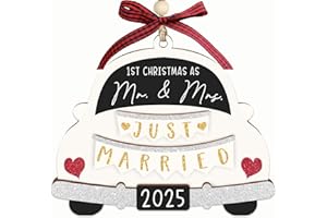 36AQUA First Christmas Married Ornament 2025 - Mr and Mrs Gifts - Wedding Gifts for Couples 2025, Just Married, Newlywed Keepsake - Wooden Mr and Mrs Ornament with Gift Box