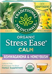 Traditional Medicinals Organic Stress Ease Calm, 16 Tea Bags | With Adaptogens, Ashwagandha & Honeybush, Promotes Relaxation,