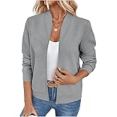 Verdusa Women's Zip Up Bomber Jacket Casual Long Sleeve Textured Lightweight Coat Business Casual Outfits Spring Fall Clothes