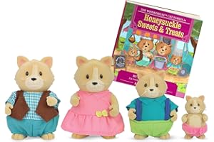 Li'l Woodzeez Cat Family Set – Whiskerelli Cats with Storybook – 5pc Toy Set with Miniature Animal Figurines – Family Toys and Books for Kids Age 3+