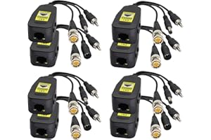 AAOTOKK BNC to RJ45 Transmitter Transceiver DC Power Passive Audio Video Balun HD-CVI/TVI/AHD/CVBS with DC Jack for 720P-1080P 3MP 4MP 5MP 8MP CCTV Security DVR Surveillance Camera System(19cm/4Pairs)