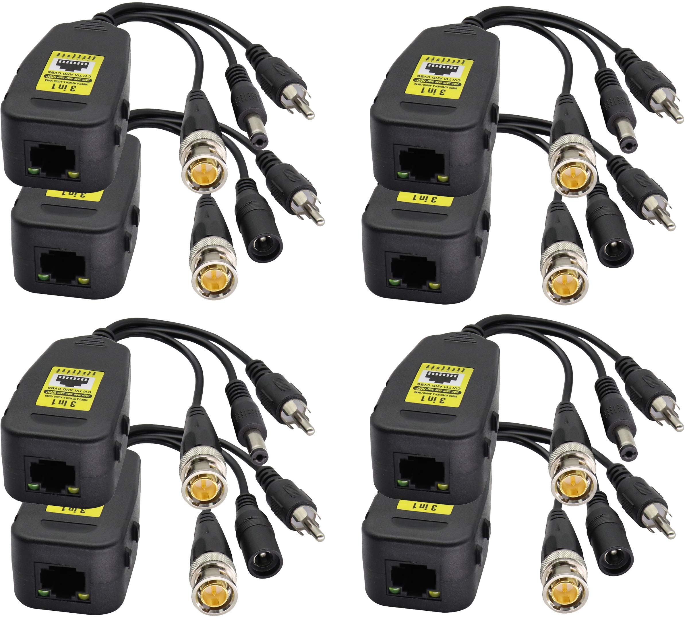 AAOTOKK Passive Video/Audio Supply RJ45 to BNC Network Transceiver HD-CVI/TVI/AHD/CVBS,for 720 1080P 3MP 4MP 5MP 8MP full HD CCTV Security DVR Monitoring Camera System(19cm/4-Pairs)