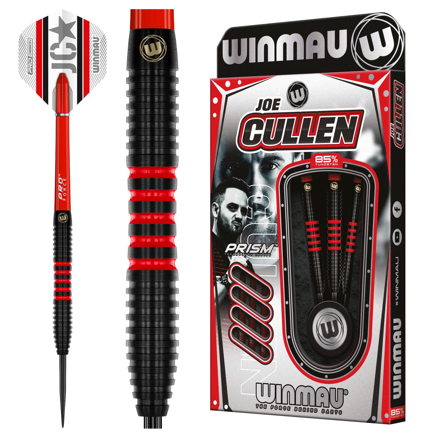 WINMAU - Joe Cullen - The Rockstar - 85% Pro-Series 25g - 85% Tungsten - Professional Darts Set with Dart Flights and Dart Shafts (Stems)