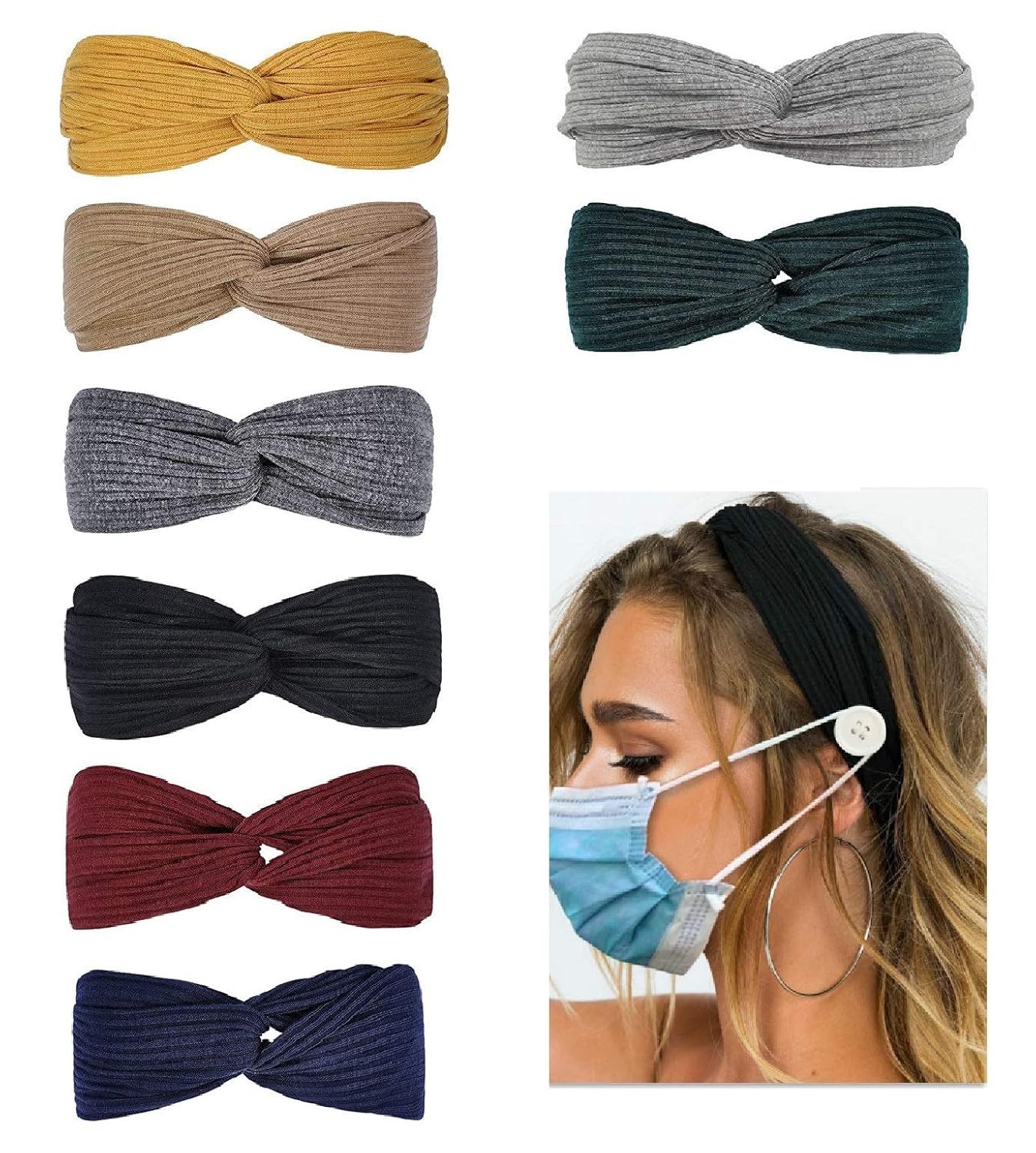 Huachi Headbands for Women Knotted Boho Stretchy Hair Bands for Girls Criss Cross Turban Plain Headwrap Yoga Workout Vintage Hair Accessories, Solid Color, 8Pcs : Beauty