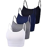 Boao 4 Pack Women's Cropped Tank Tops, Cotton Spaghetti Strap Crop Top Basic Sports Crop Cami Half Camisoles for Teen Girls