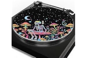 Qehuruxo Skull Mushroom Turntable Slipmat Anti-Static Turntable Mat for 12 Inch LP Vinyl Record Player Turntable Slipmat to Reduce Noise and Improve Sound Quality