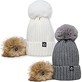 Funky Junque Women’s Winter Detachable Pom Beanie – Warm Knit Hat with Removable Faux Fur Pom, Soft Stretch Acrylic Cozy Cap
