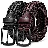 BULLIANT Men Belt 2Pack,Braided Woven Leather Belt For Men Golf Casual Jeans 1 3/8"