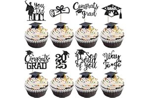 Rsstarxi 24 Pack Class of 2025 Graduation Cupcake Toppers Glitter So Proud of You Did it Congrats Grad Cap Diploma Cupcake Picks for Lawyer 2025 Graduation Party Cake Decorations Black