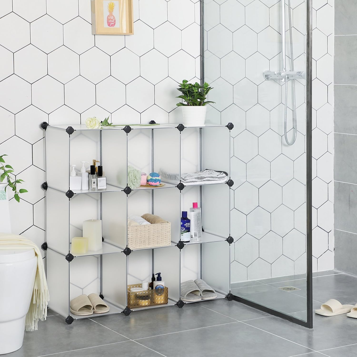 SONGMICS Plastic Closet Wardrobe Cabinet Bathroom Shelf Shoe Rack White 93 x 31 x 123 cm LPC115S, 93 x 31 x 93 cm - Image 5