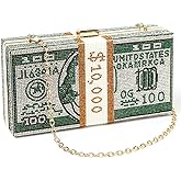 YYW Clutch Purse for Women Cash Money Purse Rhinestone Handbags Evening Clutch Box Bag with Detachable Chain Strap