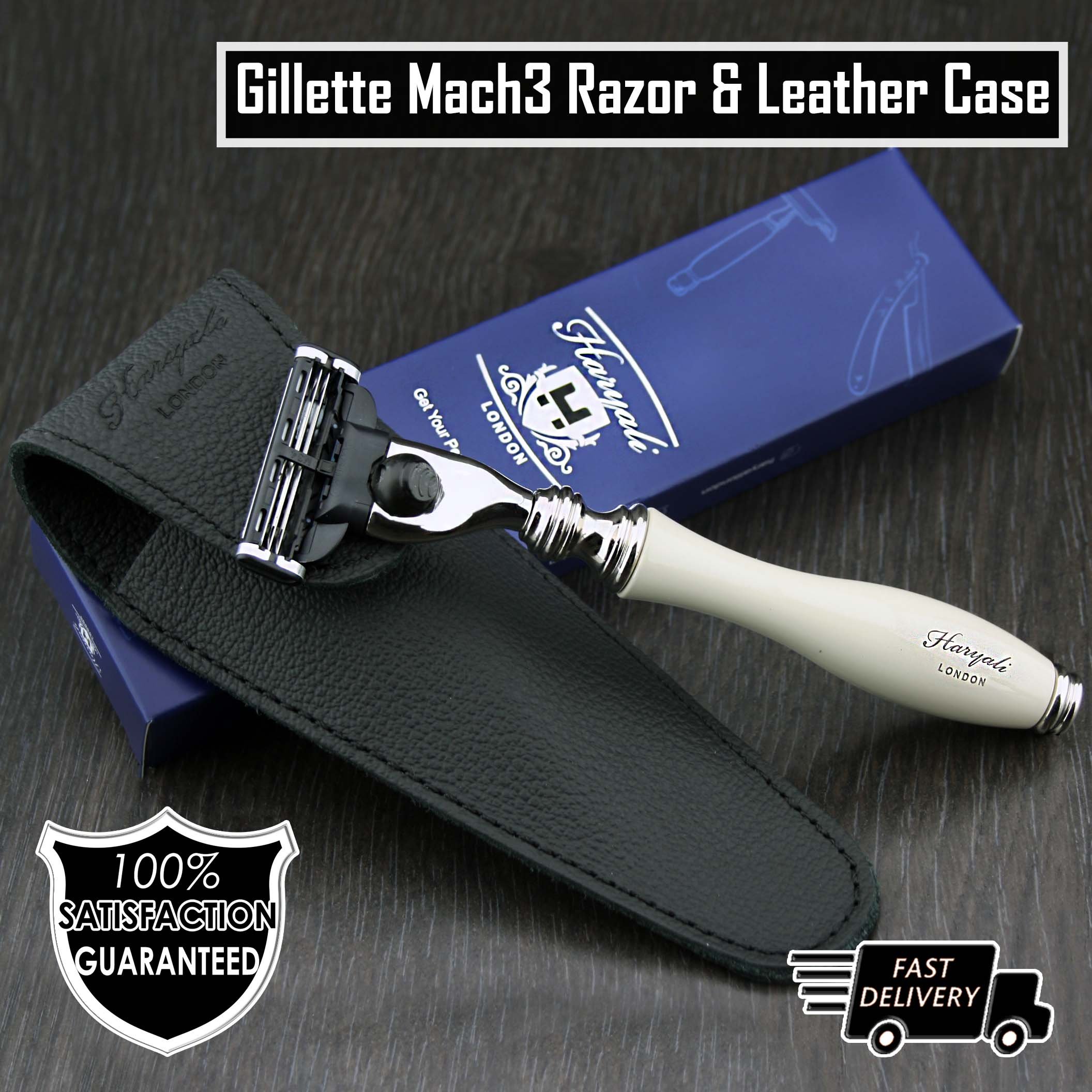 Gent's Shaving Triple Cartridge head Razor in Ivory Colour & Genuine Leather Protective Pouch | Men's Shaving & Grooming > Gents Travel Essentials - Gift for Him
