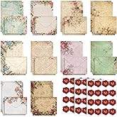 TaoBary 160 Pcs Vintage Floral Stationery Paper and Envelopes Set | 5.5 x 8.25'' Letter Writing Kit, 50 Double Sided Stationery Writing Papers 50 Matching Envelopes 60 Round Dot Sticker