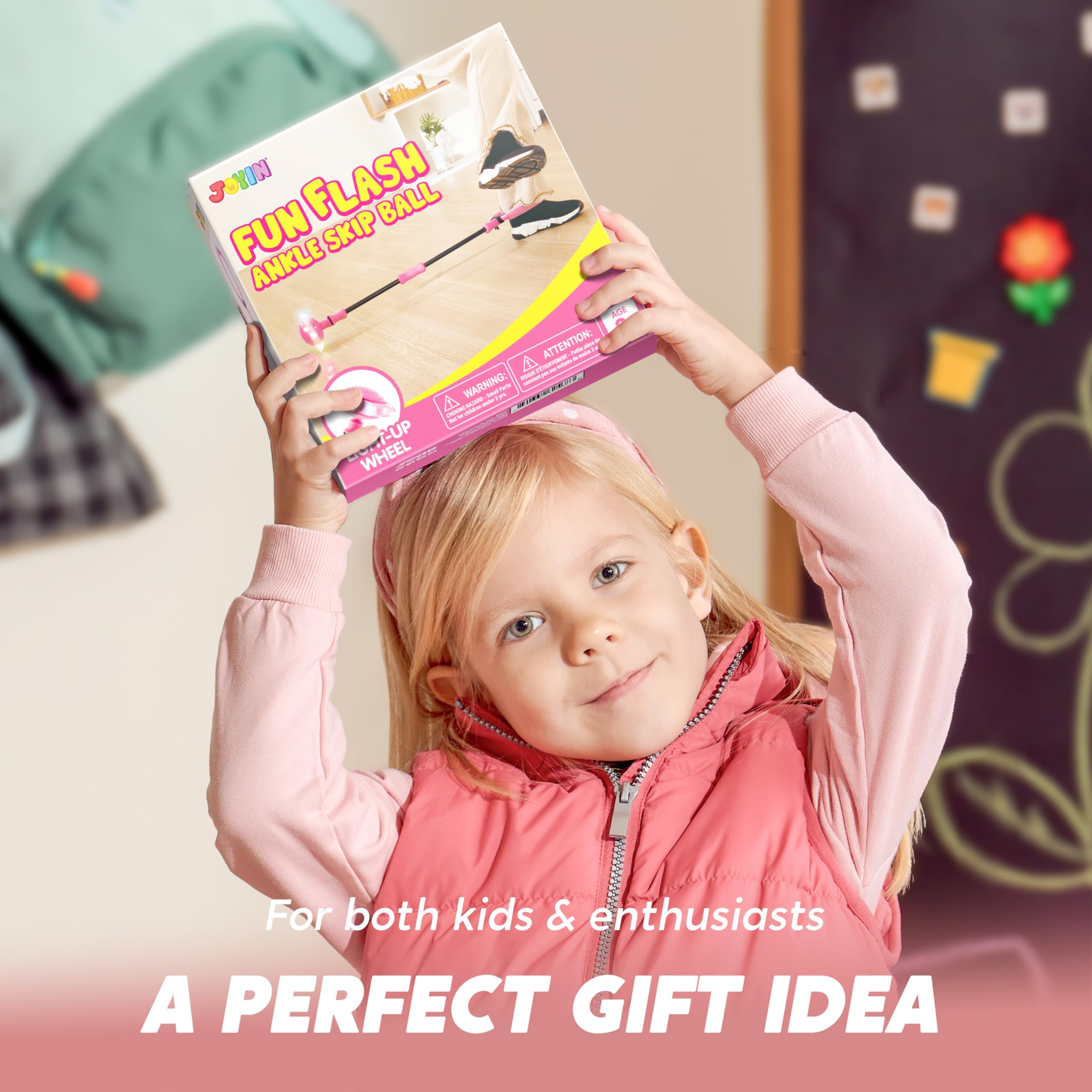 JOYIN Pink Ankle Skip Ball with Flashing Lights, Toy for Kids Indoor & Outdoor, Flashing Swing Ball Foldable Sports Toy, Birthday Gifts for Kids 3 4 5 +