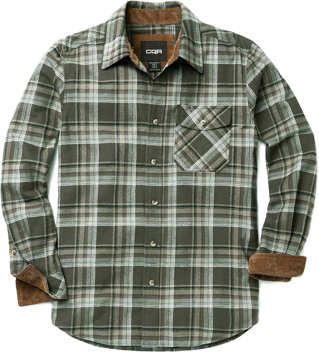 CQR Men's All Cotton Flannel Shirt, Long Sleeve Casual Button Up Plaid Shirt, Brushed Soft Outdoor Shirts: Clothing