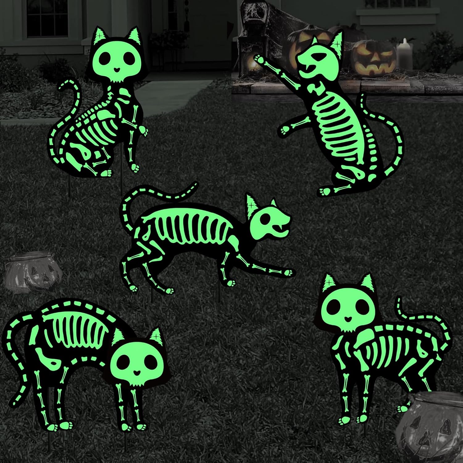 Yard Signs - Halloween Decorations Outdoor Cat Yard Signs - 5pcs Glow in the Dark Cat Sign with Stakes for Creepy Halloween Outdoor Yard Lawn Decor Party Supplies