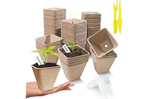 Doubleggs 70-Pack 3.15 inch Square Peat Pots for Seedlings with Drainage Holes, Biodegradable Nursery Pots with 100 Labels for Plants