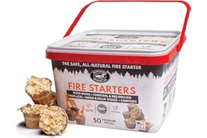 SUPERIOR TRADING CO. Superior Trading Fire Starter Pods in Plastic Bucket - Fire Starters for Campfires, BBQ, Grill, Pit, Wood Stove & Charcoal Starter, 15-20-Min Burn, 50 Extra Large Pods, USA Made, Brown, 3 Lbs