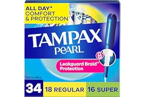 Tampax Pearl Tampons Multipack, with LeakGuard Braid, Regular/Super Absorbency, Up to 100% Leak and Odor Free Protection, Uns