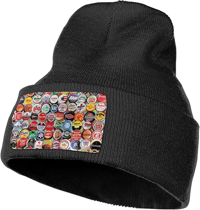 Beer Bottle Black Unisex Knit Hat Cuffed Plain Skull Cap Warm Beanie