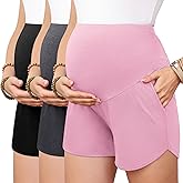 Sweetyweee 3 Pack Women's Maternity Shorts Over Belly Pregnancy Lounge Workout Running Casual Pajama with Pockets