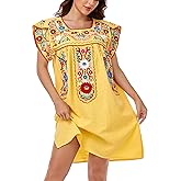 YZXDORWJ Women Summer Mexican Embroidered Boho Peasant Dress Petal Sleeve