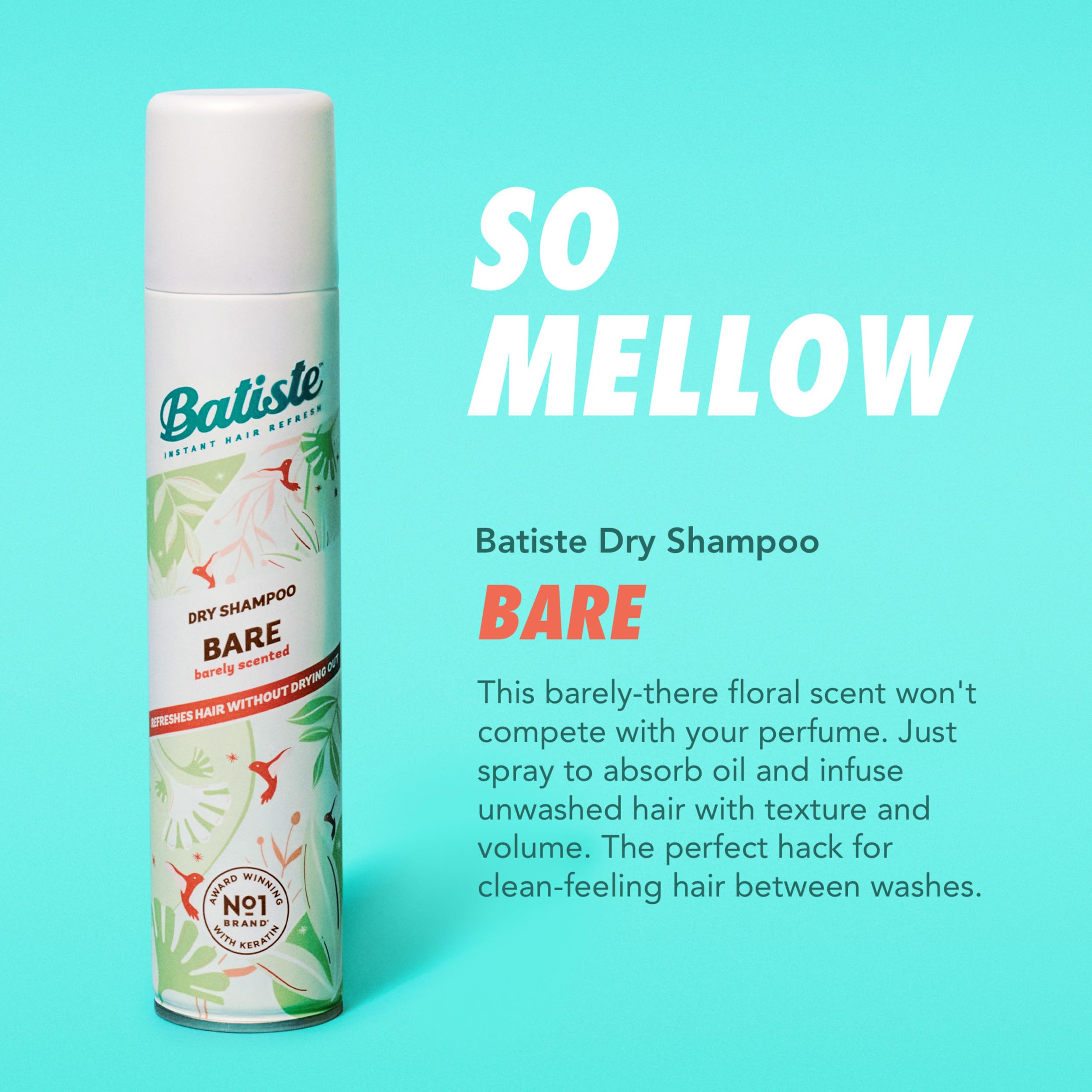 Batiste Dry Shampoo, Bare Fragrance, Refresh Hair and Absorb Oil Between Washes, Waterless Shampoo for Added Hair Texture and Body, 5.71 oz