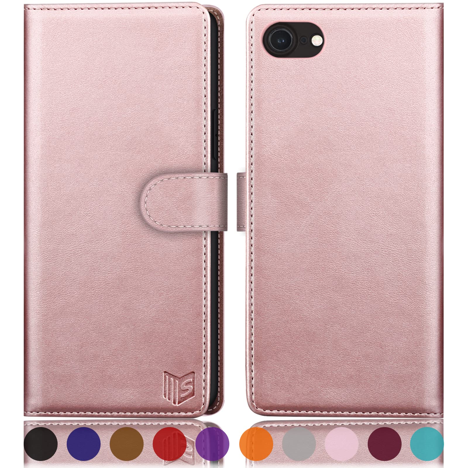 SUANPOT for iPhone 7/8/SE 2020/SE 2022 4.7 Inch case with [Credit Card Holder][RFID Blocking],PU Leather Flip Book Protective Cover Women Men for apple SE Phone case Rose Gold