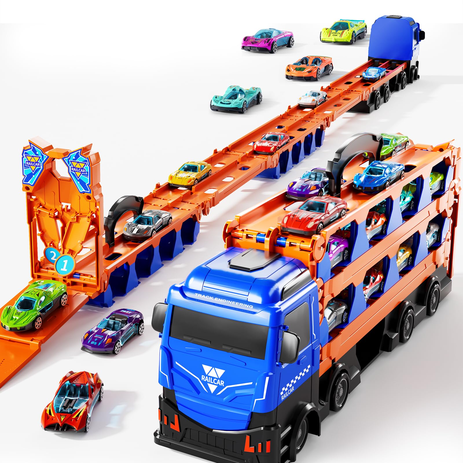 CuteMelon Carrier Truck Race Track Boys Toys, 78-Inch Toy Truck ...