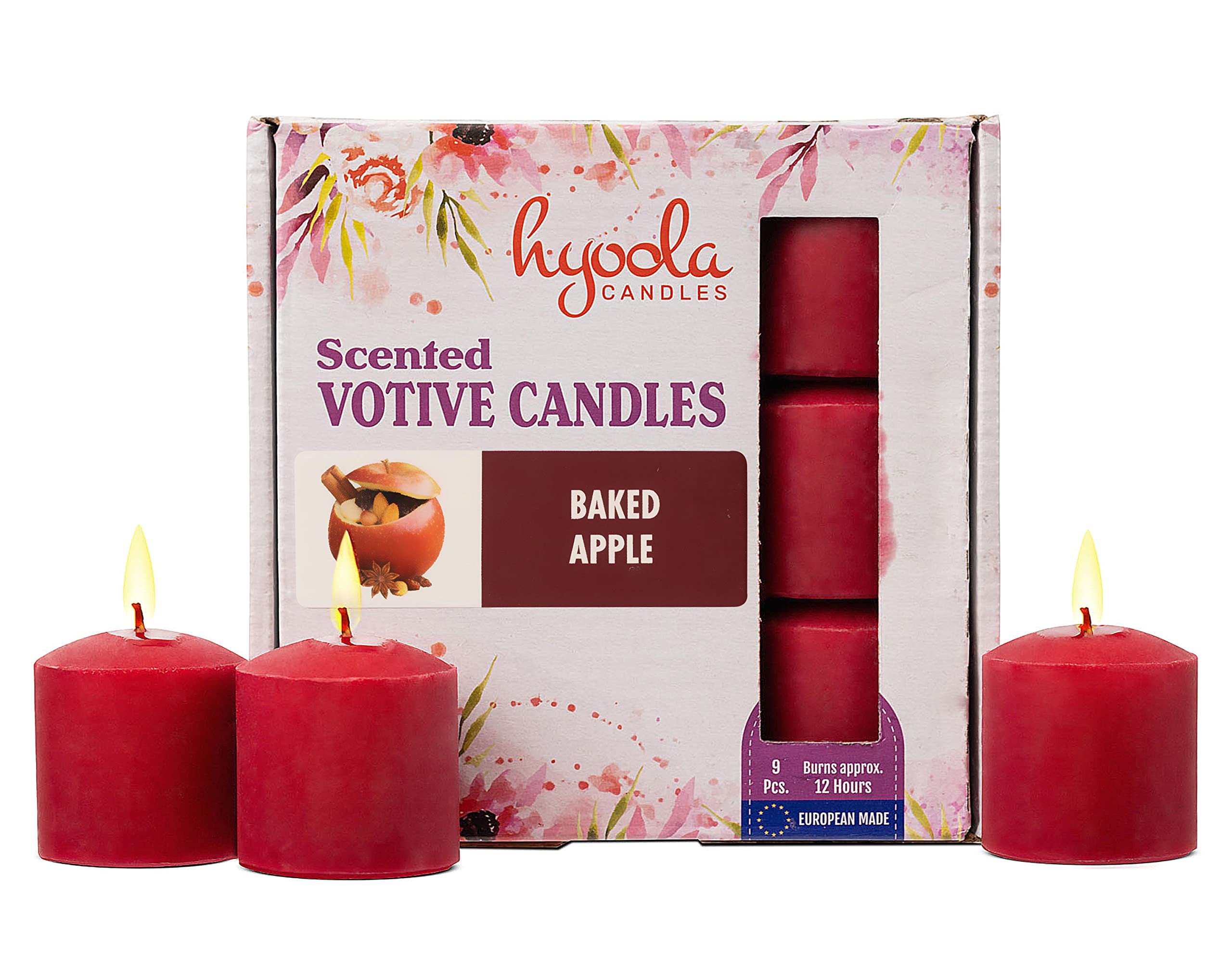 Hyoola Scented Votive Candles - Baked Apple Votive Candles Scented -12 Hour Burn Time - 9 Pack - European Made