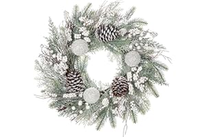 DILATATA Christmas Wreath 20" Door Wreath with Frost Winter Wreath with Big Pine Cone Glitter Berries Christmas Reef for Indoor Outdoor Wreaths for Table Fireplaces Porch Walls Window Wreaths Home Decor