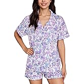 GZDINH Womens 2 Piece Pajamas Set, Monkey Print Soft Button Down Vacation Beach Shorts Set Y2k Preppy Loungewear Pjs