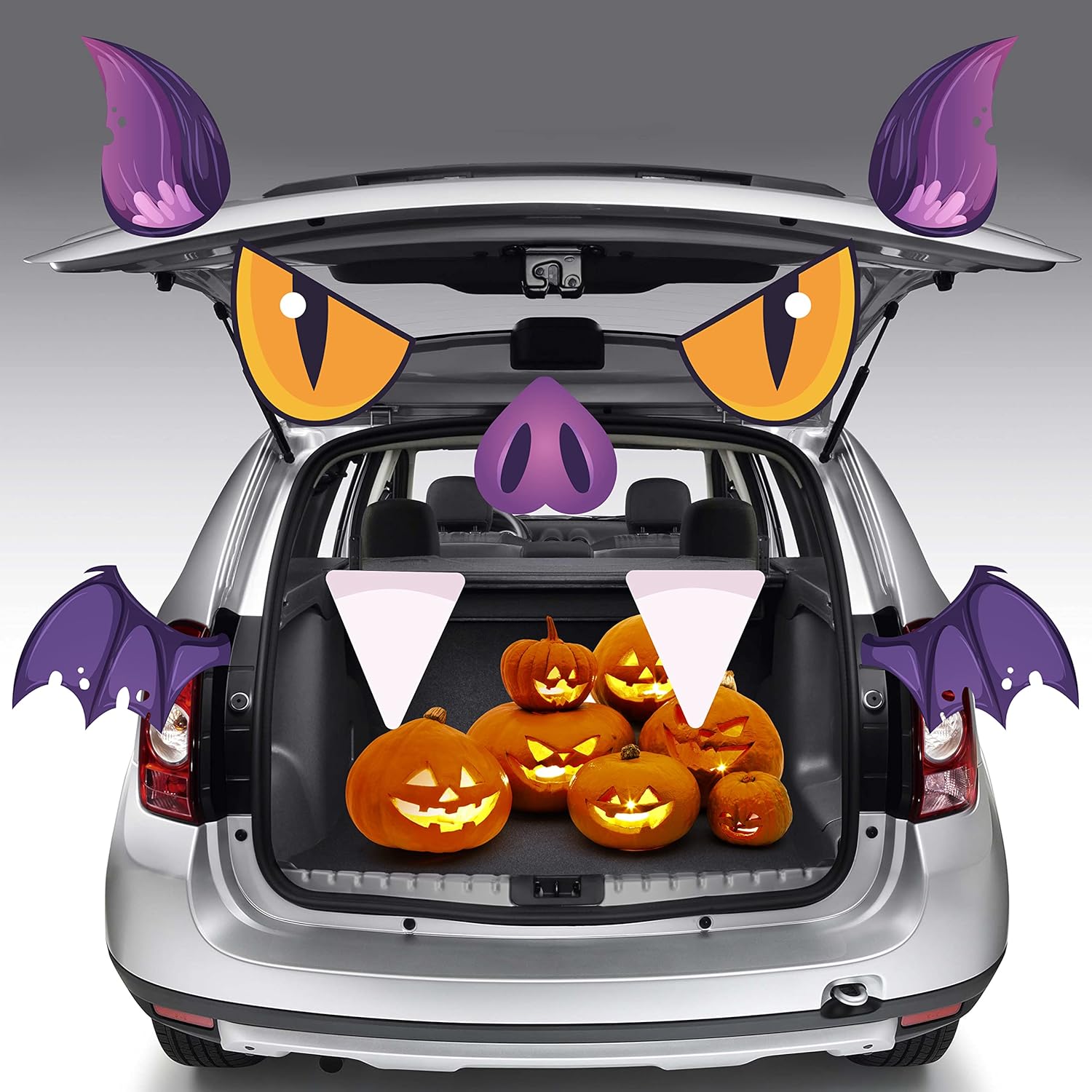 Garage Door Decorations - WATINC 9Pcs Halloween Trunk or Treat Bat Decorations Kit Monster Face Eyes Ears Halloween Themed  Party Favors Decoration Cars Ornaments Supplies for Home Archway Garage Window Door Outdoor