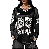 Verdusa Women's Oversized Leopard Y2K Jersey Shirts Number Graphic Tees Long Sleeve Tops Streetwear