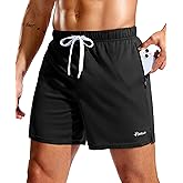 Pudolla Men's Workout Running Shorts with Zipper Pockets 5" Lightweight Quick Dry Athletic Gym Mesh Shorts no Liner
