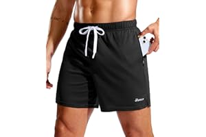 Pudolla Men's Workout Running Shorts with Zipper Pockets 5" Lightweight Quick Dry Athletic Gym Mesh Shorts no Liner