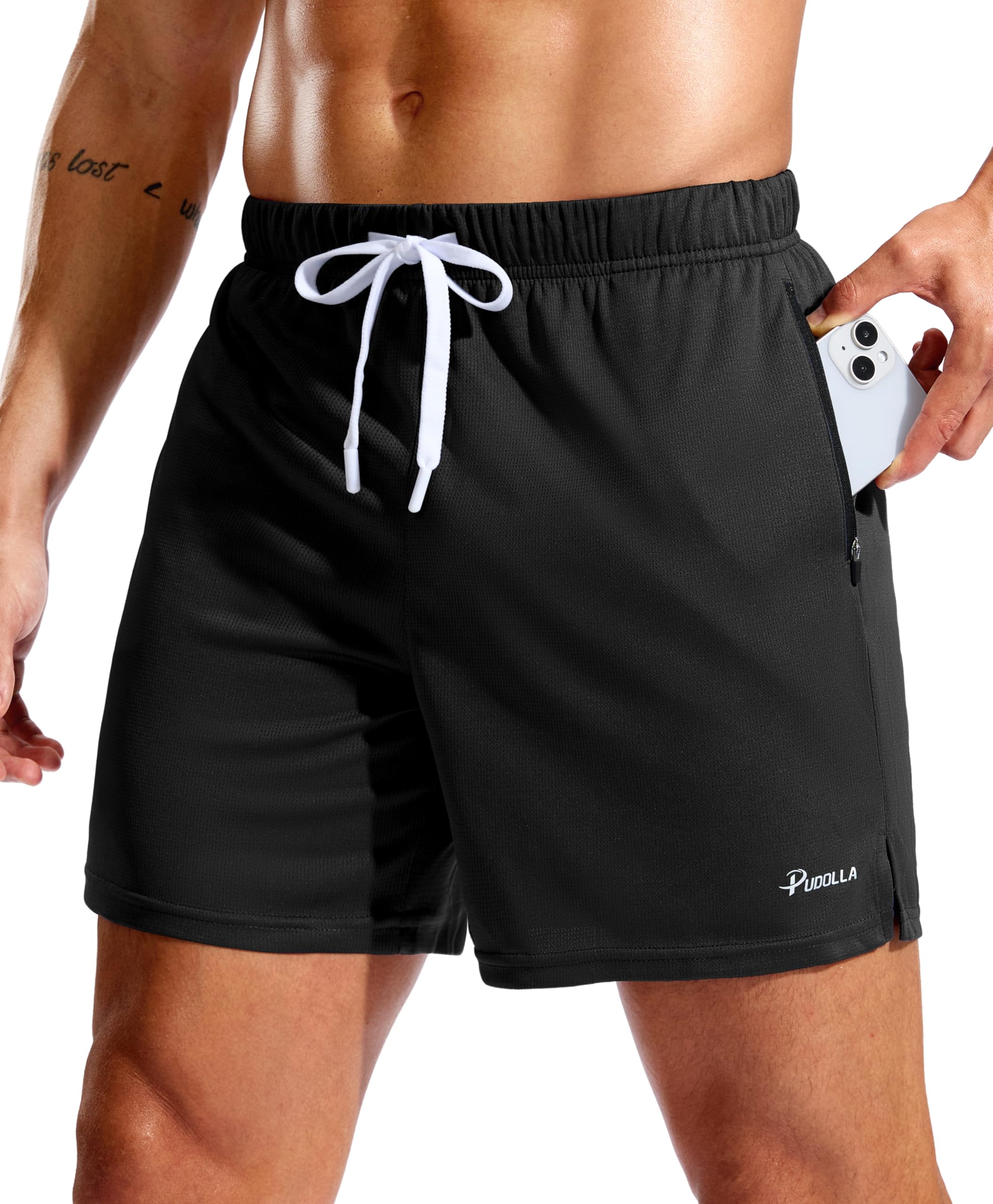 Pudolla Men's Workout Running Shorts with Zipper