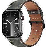 Bisikor Compatible with Apple Watch Band 49mm 46mm 45mm 44mm 42mm 41mm 40mm 38mm Genuine Leather Wristband Replacement Band for iWatch Ultra SE Series 10 9 8 7 6 5 4 3 (42/44/45/46/49, Green)