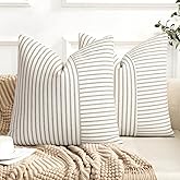 YCOLL Farmhouse Pillow Covers 26x26, Modern Accent Square Throw Pillow Covers Set of 2, Gray and Beige Striped Patchwork Linen Decorative Pillows Cushion Covers for Couch Chair Bedroom Home Decor
