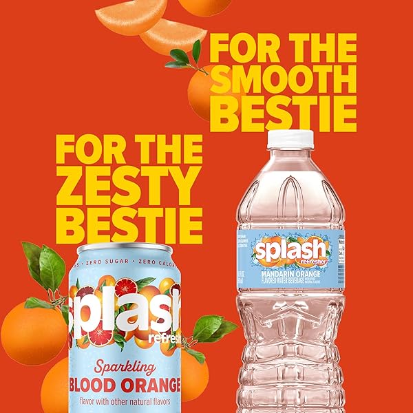 SPLASH REFRESHER FLAVORED WATER BOTTLES, MANDARIN ORANGE FLAVOR – 6-PACK, 16.9 FL OZ – REFRESHING FLAVORED BOTTLED WATER WITH ELECTROLYTES – ZERO SUGAR & ZERO CALORIES