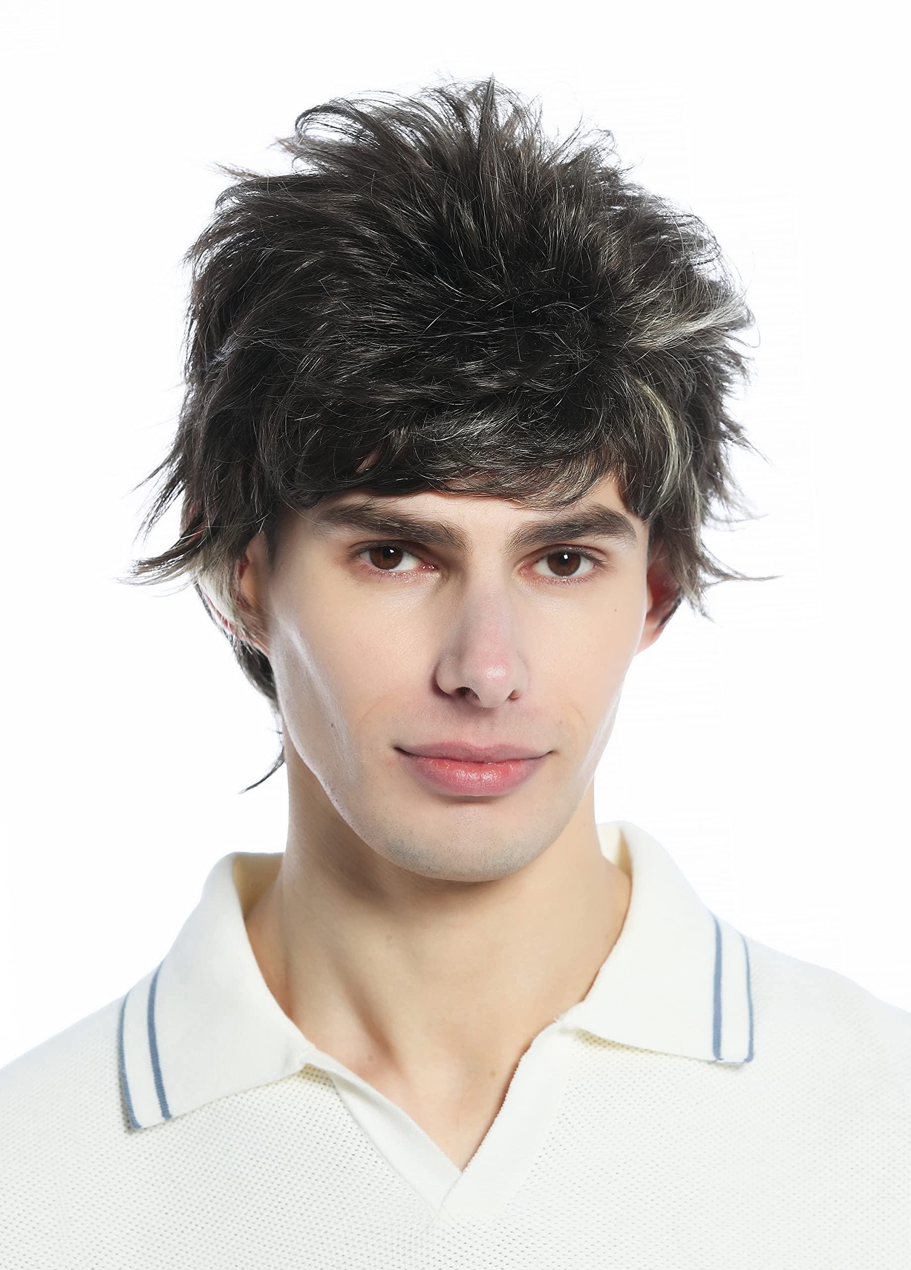 WIG ME UP - M-252A-8H26 Wig Men Women unisex short wild unkempt 80s retro style brown blond highlights