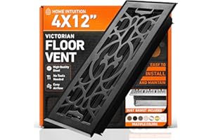 HOME INTUITION 4X12 Floor Vent Covers Floor Register with Mesh Cover Trap, Heat and Air, Walkable Metal Floor Vent for HVAC Duct, Victorian, Matte Black