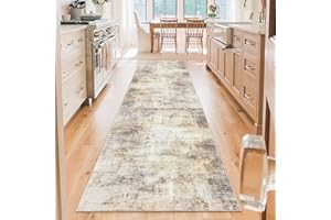 IOHOUZE Abstract Runner Rug 3x10 Ft Washable Runners for Hallways, Non Slip Kitchen Runner Printed Faux Wool Entryway Runner Indoor, Modern Abstract Floor Carpet for Hall Kitchen Bedroom, Beige Brown