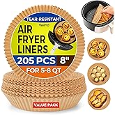 Air Fryer Liners for Ninja, 205 PCS Heavy-Duty Disposable Air Fryer Liners, 8" Round Airfryer Paper Liners for 5-8 QT Basket, Oil-Proof & Non-Stick Parchment Paper for Baking, Microwave, Oven, Pans