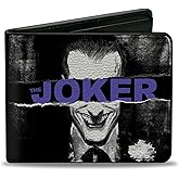 Buckle-Down Men's PU Bifold Wallet-The Joker Sliced Portrait Black/Grays/Purple, Multicolor, 4.0" x 3.5"