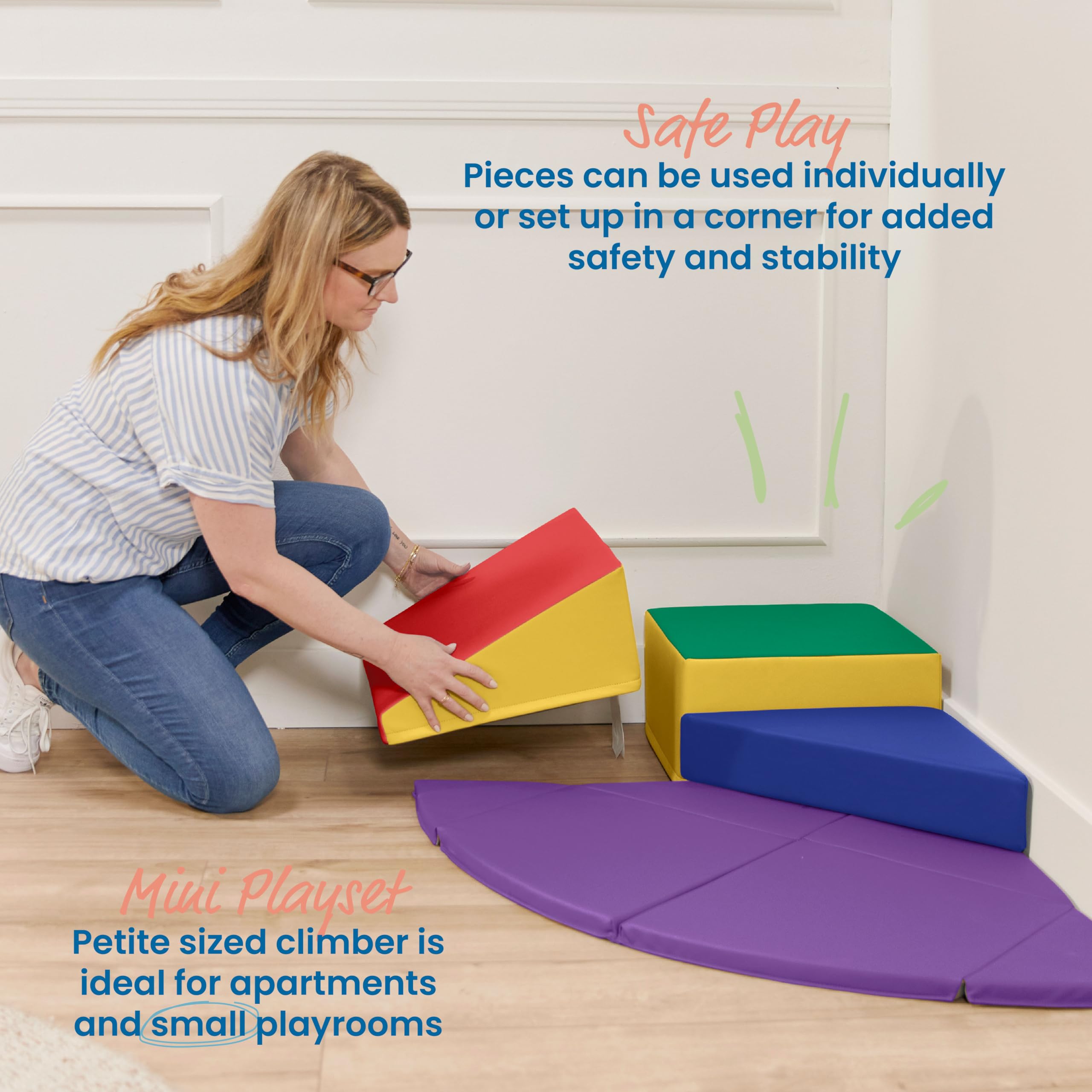 ECR4Kids SoftZone Junior Adventurer's Summit Ramp, Corner Climber, Assorted, 4-Piece