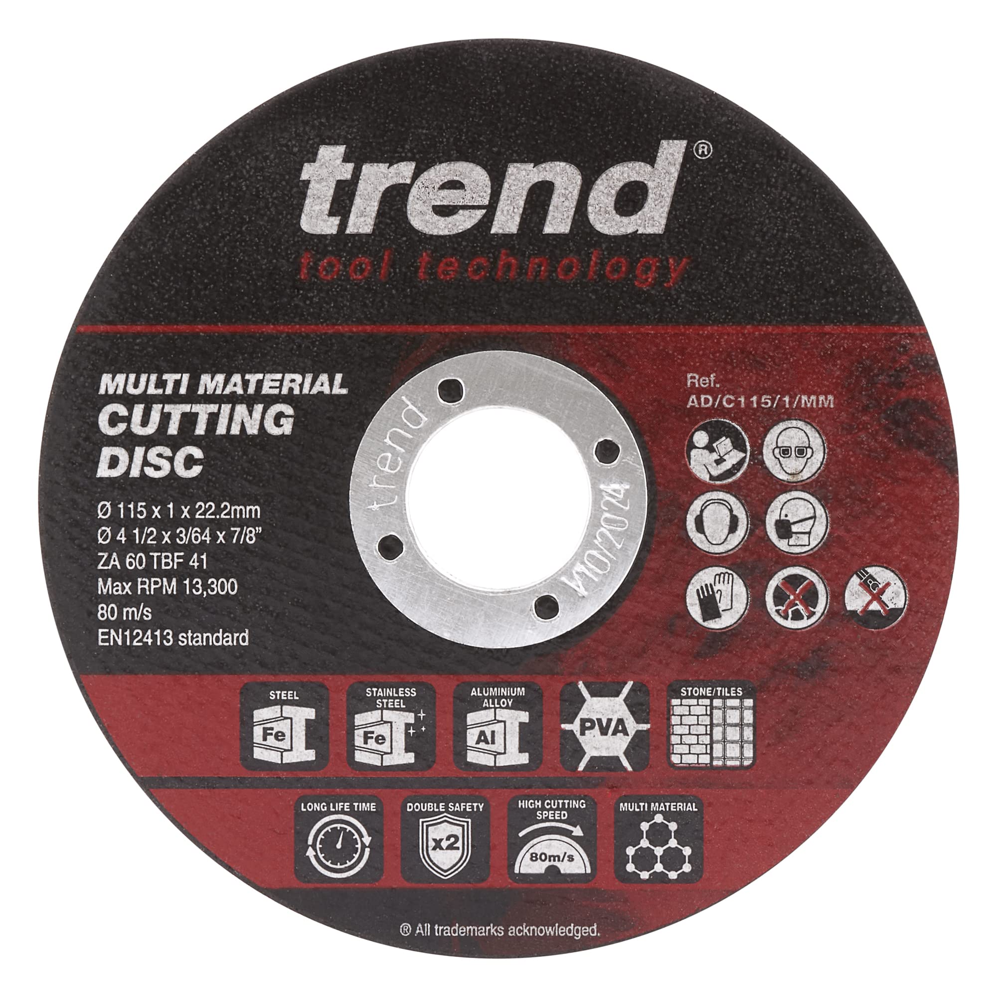 Trend Aluminium Oxide 115mm 60 Grit 2.5mm Multi-Material Cutting Disc, 1mm Kerf, AD/C115/1/MM, Pack of 10