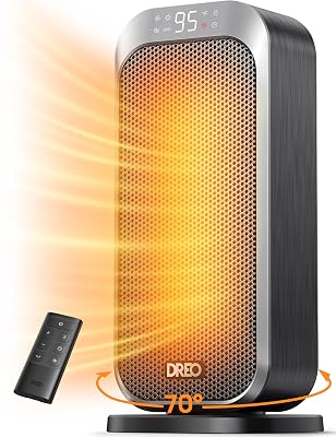 DREO Quiet Space Heater, 1500W Portable Heaters for Indoor Use with Remote, 70° Oscillation, Fast and Safety Electric PTC Ceramic for Desk Office Bedroom, 12H Timer